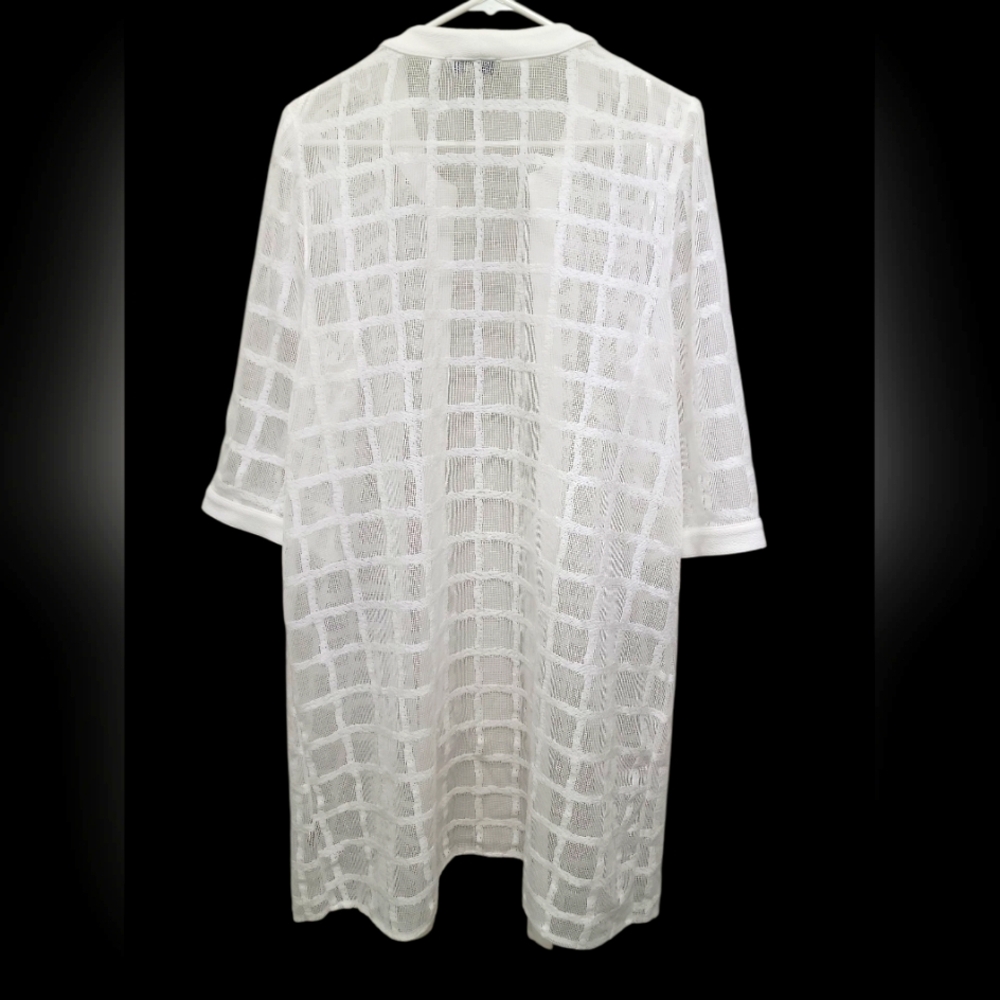Natori White Sheer Grid duster